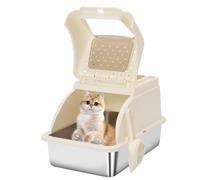 Stainless Steel Cat Litter Box with Lid, XXL Large Enclosed High Sided Litter Box with Removable Lid, Easy Cleaning, Anti-Urine Leakage for Big Cats (White) (White)