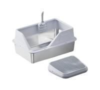 Stainless Steel Cat Litter Box with Non-Stick Surface and Ramp, High Sided Litter Pan for Multiple Cats, 19.69x13.78x9.06 Inch- Light Gray