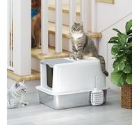 PawHut Stainless Steel Cat Litter Box with Removable Lid & Scoop, White - White - Stainless Steel, PP - 1