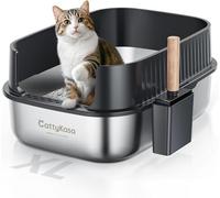 Stainless Steel Cat Litter Box, XXL Litter Box with High Sides,Easy to Clean，Non-Sticky，Leak and Splash Proof(Gray)，with Cat Litter Scoop.