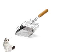 Stainless Steel Cat Litter Scoop - Durable Metal Poop Scooper with Fine Mesh - Deep Shovel & Long Handle - Fast Sifting, Non-Stick, Easy To Clean for Clumping Litter & Multi-Cat Homes (A)