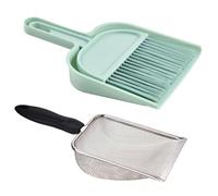 Stainless Steel Cat Litter Scoop with 2.8 mm Hole Spacing, Sand Sifter Scoops, Metal Fine Mesh Scooper for Cat Tray, Heavy Duty Pet Waste Shovel for Cat Dog, Including Plastic Broom and Dustpan Set