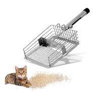 Stainless Steel Cat Litter Scoop with Wooden Handle, Litter Shovel with Mesh Design for Easy Waste Removal, Corner Cleaner Poop Scooper Tool for Cat Trays, Reptile Tanks, and Terrariums (Steel)