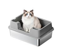 Stainless Steel Cat Litter Tray, 32L Extra Large Litter Box with High Detachable Enclosure, Non-Sticky Easy to Clean for All Cats, Odour-Resistant Leak-Proof 50x35x27cm - Grey