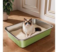 Stainless Steel Cat Litter Tray, Cat Litter Box for Large Small Cats, High Sided Metal Litter Tray, Cats Toilet for Kitten Rabbit and Guinea Pig, Non-Stick, Odor-Free (Green, 19.5"L×13.6"W×3.9"H)