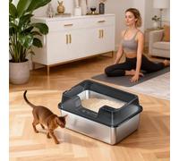Stainless Steel Cat Litter Tray, Enclosed Cat Litter Box with Grid Anti-Scatting Step, Extra Large Metal Cat Litter Box with Air Circulation Design, Easy Clean for Multi-Cats, Fat Cats and Large Cats