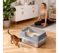 Stainless Steel Cat Litter Tray, Enclosed Cat Litter Box with Grid Anti-Scatting Step, Extra Large Metal Cat Litter Box with Air Circulation Design, Easy Clean for Multi-Cats, Fat Cats and Large Cats