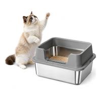 Stainless Steel Cat Litter Tray, Extra Large, High Sided, Grey