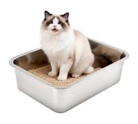 Stainless Steel Cat Litter Tray for Large and Small Cats, High Sided Metal Litter Box with Anti-Slip Pads, Non-Stick Odor-Free Cat Toilet for Kitten Rabbit Guinea Pig (XXL(50 * 35 * 15cm))