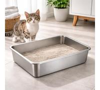 Stainless Steel Cat Litter Tray Metal Pan, Extra Deep High Sides, Heavy Duty Non-Porous Rust Proof Odor Control & Urine Proof Alternative to Plastic (1, SMALL- 40(L) x30(W) x10(H) cm)