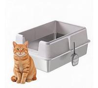 Stainless Steel Cat Litter Tray Open Top High Sided Anti-Leakage Easy Clean Odour Resistant Non-Stick Surface with Scoop for Kittens Adult Large Cats Home Indoor Use 70 * 50 * 30CM