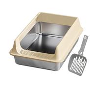 Stainless Steel Cat Litter Tray - Semi-Open with High Edge 40 x 30 x 16 cm | Includes Shovel | Easy to Clean & Odour-inhibiting | Cat Toilet for Home Balcony Garden Camping