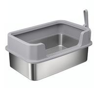 Stainless Steel Cat Litter Tray with High Detachable Enclosure, Large Metal Litter Tray with Litter Scoop for All Cats, Leak-Proof,Non Stick Surface, Easy to Clean, 50(L) x36(W) x 26(H) cm, Silver
