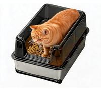 Stainless Steel Cat Litter Tray with Lid High Sided Anti-Leakage Splash Guard Non-Stick Easy Clean Spacious Enclosed Box for Large Cats Multi-Cat Households Odor Control Privacy Safe Rounded Corne