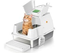 Stainless Steel Cat Litter Tray with Lip, Large Enclosed Litter Box, Cat Litter Box Tray for Medium Large Cats, Easy Clean, Odor Control, 180° Flip-Top - White