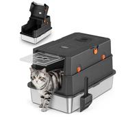 Stainless Steel Cat Litter Tray with Scoop, XXL Enclosed Metal Cat Litter Box with Hood, High Sided Toilet for Cats, Flip-Top Pet Tray for Small and Large Cats, Easy to Scoop, Leak-Proof, Odour-Free