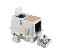 Stainless Steel Cat Litter Tray, XXL Box with Cat Scratching Mats and Scoop, Detachable Metal Large Pet Toilet, Easy to Clean, Odour Control Enclosed High Sided Litter Tray