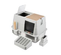 Stainless Steel Cat Litter Tray, XXL Box with Cat Scratching Mats and Scoop, Detachable Metal Large Pet Toilet, Easy to Clean, Odour Control Enclosed High Sided Litter Tray