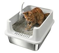 Stainless Steel Cat Litter Tray, XXXL 30L Enclosed High-Sided Metal Litter Box for Medium & Large Cats, Non-Stick & Odor-Resistant, Anti-Splash Design, Includes Litter Scoop, 60×40×25 cm - Silver.