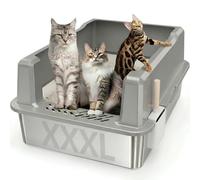 Stainless Steel Cat Litter Tray XXXL Extra Large (70L x 50W x 30H cm) Enclosed Pan for Big Cats & Multiple Cat Households. High-Sided, Anti-Leak Design, Easy Clean Non-Stick Surface, Includes Scoop