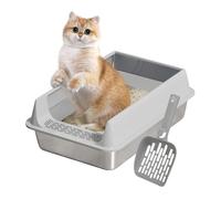 Stainless Steel Cat Tray, Splash Proof Tray with Dustpan | Non-Stick Pet Accessories Large Medium Small Garden Terrace