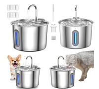Stainless Steel Cat Water Fountain for Drinking, Automatic Water Fountain Cat with Faucet, Led Light, Visible Water Level Window, Filter, 2.2L Silent Waters Fountains Cats Bowl, for Kitty, Dog, Silver