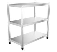 Stainless Steel Catering Work Table 3-Tiers Kitchen Prep Table with Adjustable Undershelf Heavy Duty Commercial Work Bench (80 x 40 x 80 cm)