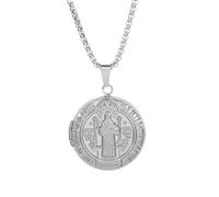 Stainless Steel Catholic St Benedict's Cross Photo Frame Box Pendant Necklace Openable Lucky Amulet Jewelry for Men Women
