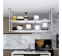 Stainless Steel Ceiling Floating Pot Rack - Multi-Functional Kitchen Spice Shelf & Wine Bottle Holder - Hanging Shelving for Pots Pans & Kitchen Accessories (90x35x80cm)