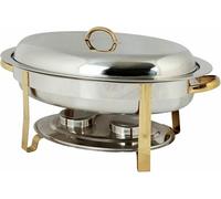 Stainless Steel-Chafing-Disc Warmer Set, 6 Quart Oval -Buffet Stove Tablet With Food Pan, Water Pan, Frame, Lid And Fuel Holder For Catering Banks ~//,Gold (Gold)