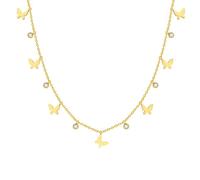 Stainless Steel Chain Necklace Wing Motif Star Charm with Zircon 18K Gold Tone Celestial Jewelry Gift for Her