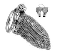 Stainless Steel Chainmail Penis Cage, Practical Breathable Chastity Devices for Men -UKGA68DZ (B:Same &Cheaper, Long-45mm Ring)