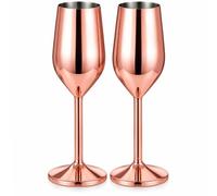 Stainless Steel Champagne Flutes 8oz Rose Gold Unbreakable Glasses 200ml | 18/8 Steel, Mirror Polished, Elegant Stemmed, Shatterproof, for Weddings, Gifts, Mimosa, Outdoor Parties