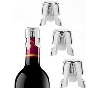 Stainless Steel Champagne Stoppers, Reusable Wine Bottle Sealer, Vacuum Sealed Prosecco Saver, Silver, 3 Pack (Silver)