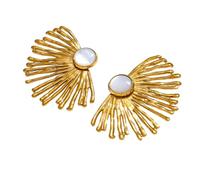 Stainless Steel Charm Hyperbole Stud Earrings with Natural Shell Fashion Big Ear Jewelry Accessories Waterproof for Women