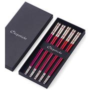 Stainless Steel Chinese Chopsticks Copper Red 5 Pairs Sushi Chopsticks Set for Japanese Korean Chopsticks Metal 23.4 cm Length Dishwasher Safe Good Gift for Christmas/Birthday