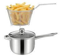 Stainless Steel Chip Pans with Basket and Lid, Deep Fryer Pot with Handle & Strainer, Induction Hob Compatible, Oil Filter Pot Kitchen Utensils for Fish Shrimp Seafood French Fries Chicken 38x13x19.5c