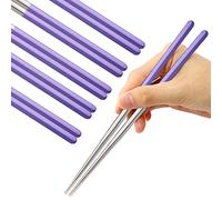 Stainless Steel Chopsticks Reusable Multicolor Lightweight 304 Metal Chopsticks Dishwasher Safe - 5 Pairs (Purple)