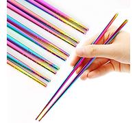 Stainless Steel Chopsticks Reusable Multicolor Lightweight 304 Metal Chopsticks Dishwasher Safe - 5 Pairs (Rainbow)