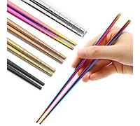 Stainless Steel Chopsticks Reusable Multicolor Lightweight 304 Metal Chopsticks Dishwasher Safe - 5 Pairs (Multi)
