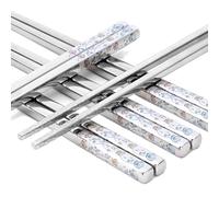Stainless Steel Chopsticks, Titanium Plated Metal Chopsticks, 9.8" Premium Japanese Korean Color Laser Engraved Cooking Chop Sticks, Dishwasher Safe, Reusable, Anti-slip, Anti-scald, 2 Pairs Gift Set