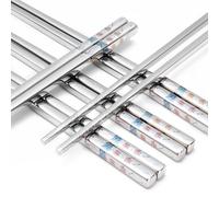 Stainless Steel Chopsticks, Titanium Plated Metal Chopsticks, 9.8" Premium Japanese Korean Color Laser Engraved Cooking Chop Sticks, Dishwasher Safe, Reusable, Anti-slip, Anti-scald, 2 Pairs Gift Set