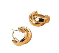 Stainless Steel Chunky Hoop Earrings For Women Gold Color Double Ring Thick Geometric Drop Earrings Statement(Light Yellow Gold Color)
