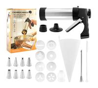Stainless Steel Churro Maker Machine with 8 Discs Nozzles and 8 Piping Tips Cleaning Brush & Filling Piping Bag,maquina Para Hacer Churro cookie press