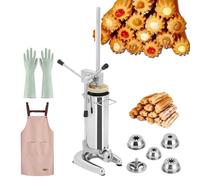 Stainless Steel Churro Maker with 4 Pairs of Gloves, 5 Molds, Apron, Detachable Handle, Large Capacity for Business and Family Use, Easy to Use 3L