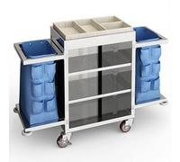 Stainless Steel Cleaning Cart with Silent Wheels Heavy-Duty Housekeeping Trolley Rolling Laundry Basket Mop Holder Office & Commercial Cleaning Support