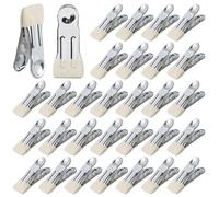 Stainless Steel Clothes Pins for Hanging Laundry - Heavy Duty Outdoor Multipurpose Clips for Socks, Towels, Snacks, Photos (30, Beige)