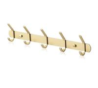Stainless Steel Coat Hooks - Wall Mounted Modern Metal Heavy Duty Coat Rack Row Hooks - Self Adhesive Hanger Towel Robe Clothes Hat Hook - Bathroom Bedrooms (Gold, 5 Hooks)