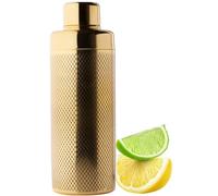Stainless Steel Cobbler Cocktail Shaker Tool - 500ml (17fl oz). Built-in Ice Strainer, Silicone Seal & Spirit Measure Cap. Gold Etched Modern Design, Great for Beginners & Professionals