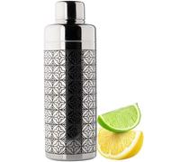 Stainless Steel Cobbler Cocktail Shaker Tool - 500ml (17fl oz). Built-in Ice Strainer, Silicone Seal & Spirit Measure Cap. Silver Etched Modern Design, Great for Beginners & Professionals